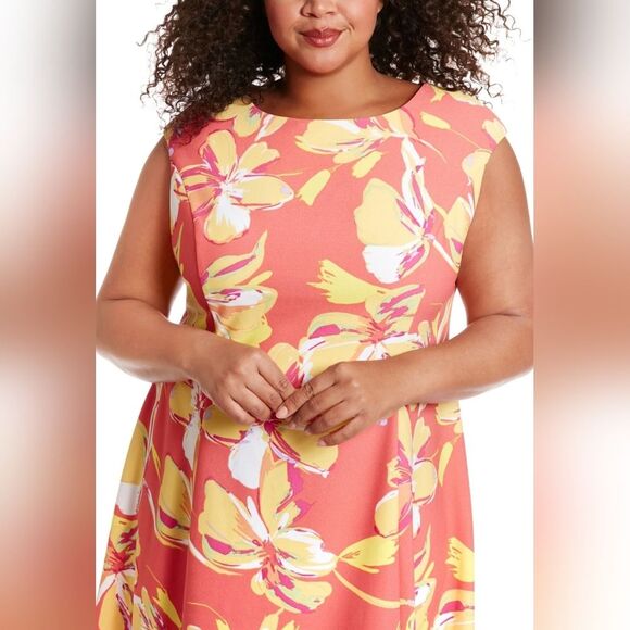 NWT London Times Dress Women's 20W Plus Size Midi Floral Tropical Summer Beach - Picture 2 of 14